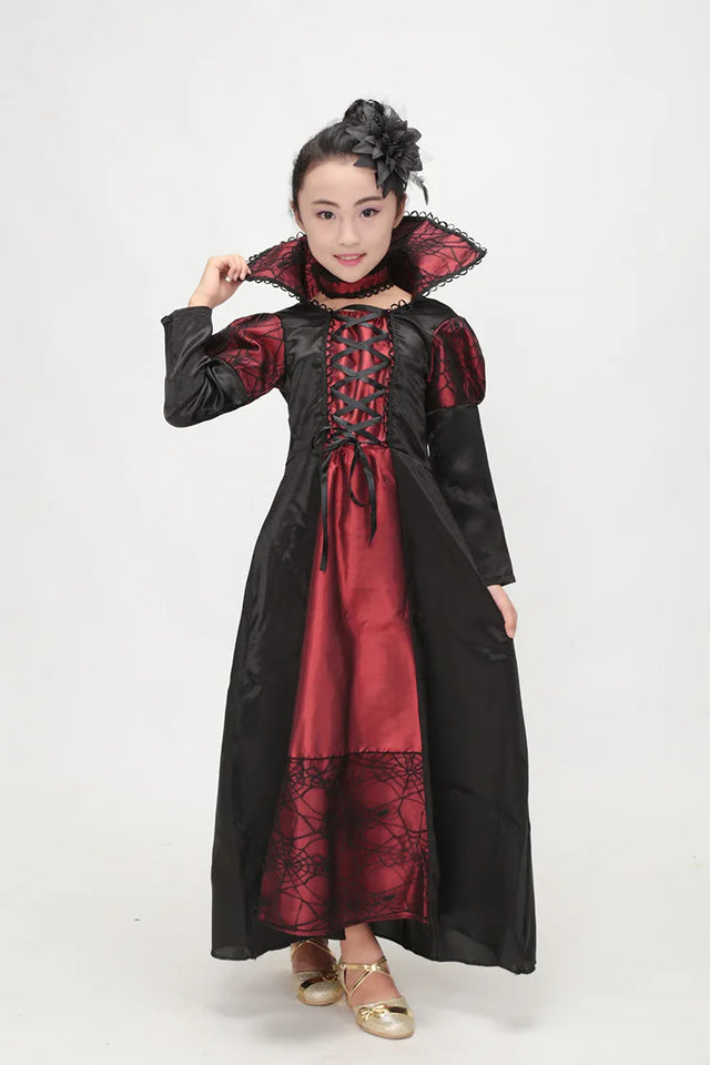 Kid Girls Vampire Dress Kid Ghost Bride Gothic Cosplay Vampire Devil Bat Halloween Costume Vampiran Carnival Outfit Clothes - www.sixcolors.us
