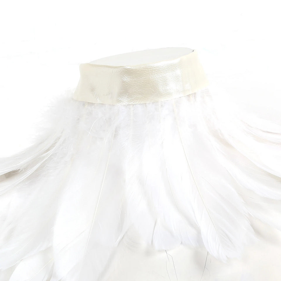 Black White Feather Cape Punk Gothic One Shoulder Shrug Shawl Wings Witch Costume Choker Collar Party Halloween Performance Show - www.sixcolors.us