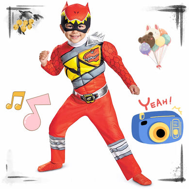 2024 Hot New Red Power Rangers Dinosaur Charge Boys Muscle Costume Fancy Dress Halloween Carnival Party Costumes Gift For Kids - www.sixcolors.us