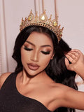 Baroque Queen Green Crown Crystal Tiaras and Crowns for Women Halloween Costume Hair Accessories - www.sixcolors.us