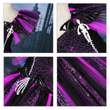 Girls Halloween Disguise Witch Costume Kid Tutu Trailing Dress Kids Carnival Cosplay Party Outfit Spider Web Design Mesh Clothes - www.sixcolors.us