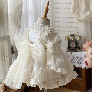Baby Girl Lolita Princess Dress Toddler Child Vintage Elegant Bow Lace Tutu Vestido Party Birthday Costume Baby Clothes 1-10Y