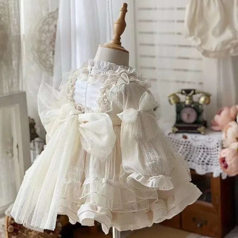 Baby Girl Lolita Princess Dress Toddler Child Vintage Elegant Bow Lace Tutu Vestido Party Birthday Costume Baby Clothes 1-10Y
