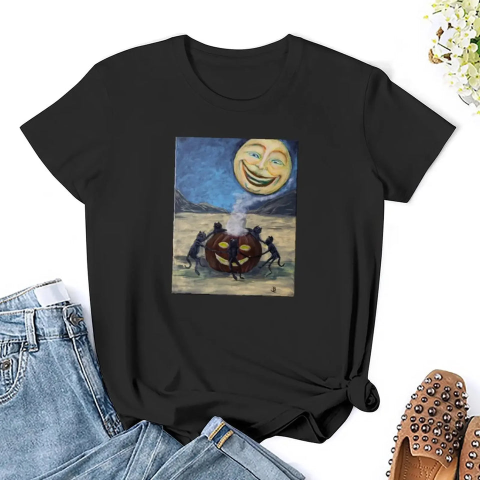 Halloween Cat Ritual T-Shirt vintage clothes kawaii clothes aesthetic clothes T-shirt Women - www.sixcolors.us
