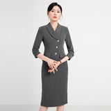 High Quality Black Blazer Set Pencil Skirt Women Elegant 2 Piece Set Fall New Commuter Career Suit Blue Long Sleeve Cut Jacket