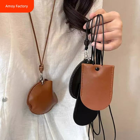 Crescent Leather Earphone Bag Halterneck Women's Portable Necklace