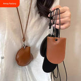 Crescent Leather Earphone Bag Halterneck Women's Portable Necklace