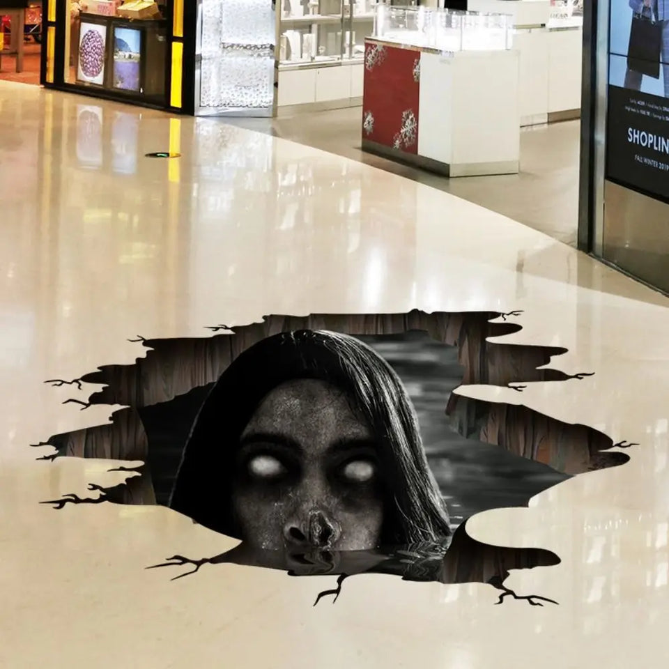Scary Halloween Ghost Floor Stickers PVC Removable Ghost Wall Stickers Waterproof Halloween Wallpaper Decal Haunted House - www.sixcolors.us
