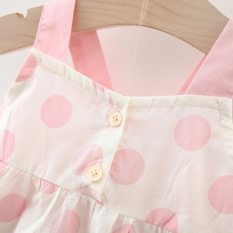 2Pcs/Set Sweet Polka Dot Baby Girl Children Clothes Suit Summer Sleeveless Bow Sling + Tendon Shorts Casual Kids Costume 0 To 3Y
