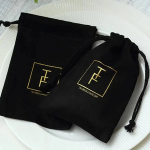 20pcs High Quality Black Jewellry Gift Bags Personalized Logo Velvet Jewelry Packaging Drawstring Pouches for Wedding Party - www.sixcolors.us