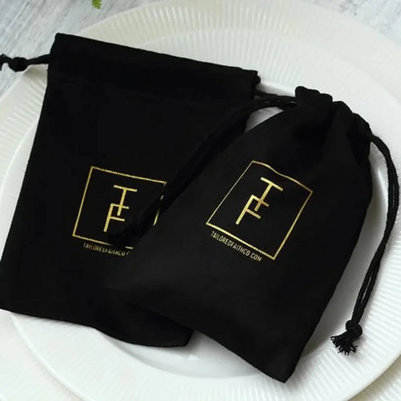 20pcs High Quality Black Jewellry Gift Bags Personalized Logo Velvet Jewelry Packaging Drawstring Pouches for Wedding Party - www.sixcolors.us