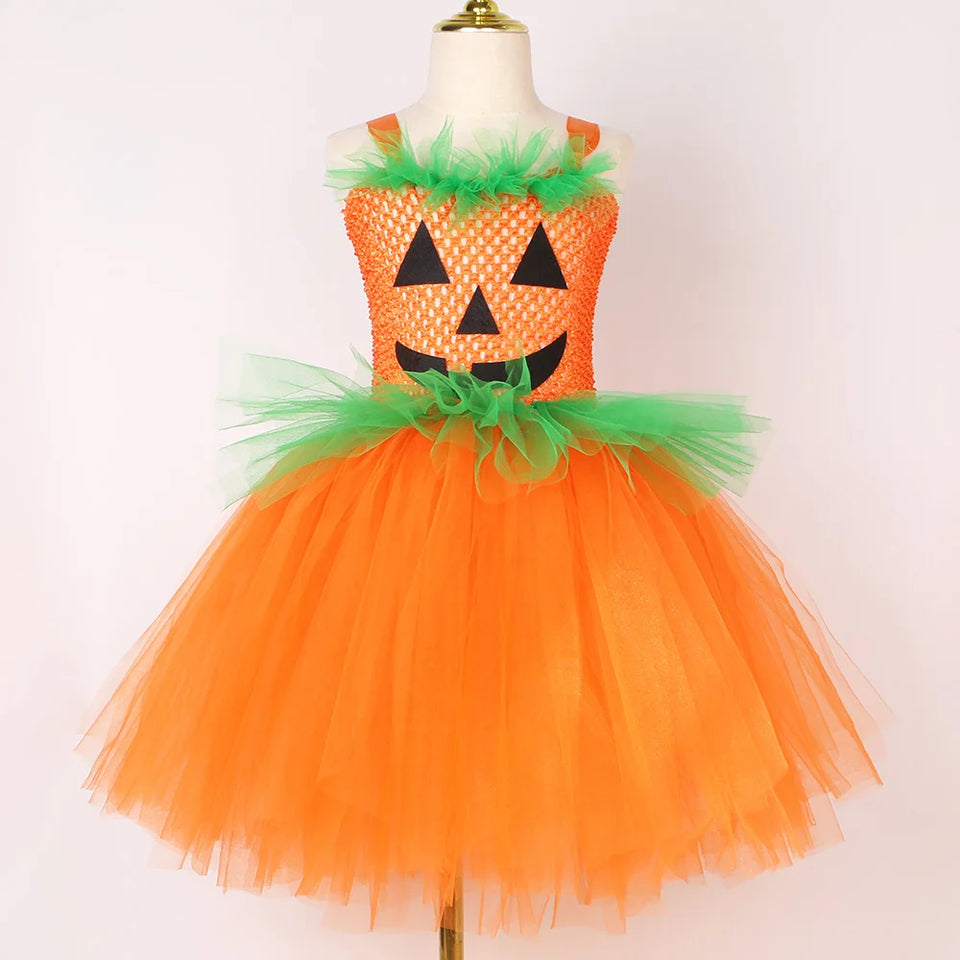 Orange Pumpkin Costume for Girls Halloween Tutu Dress Ghost Pumpkin Witch Cosplay Dresses for Kids Fancy Carnival Party Clothes - www.sixcolors.us