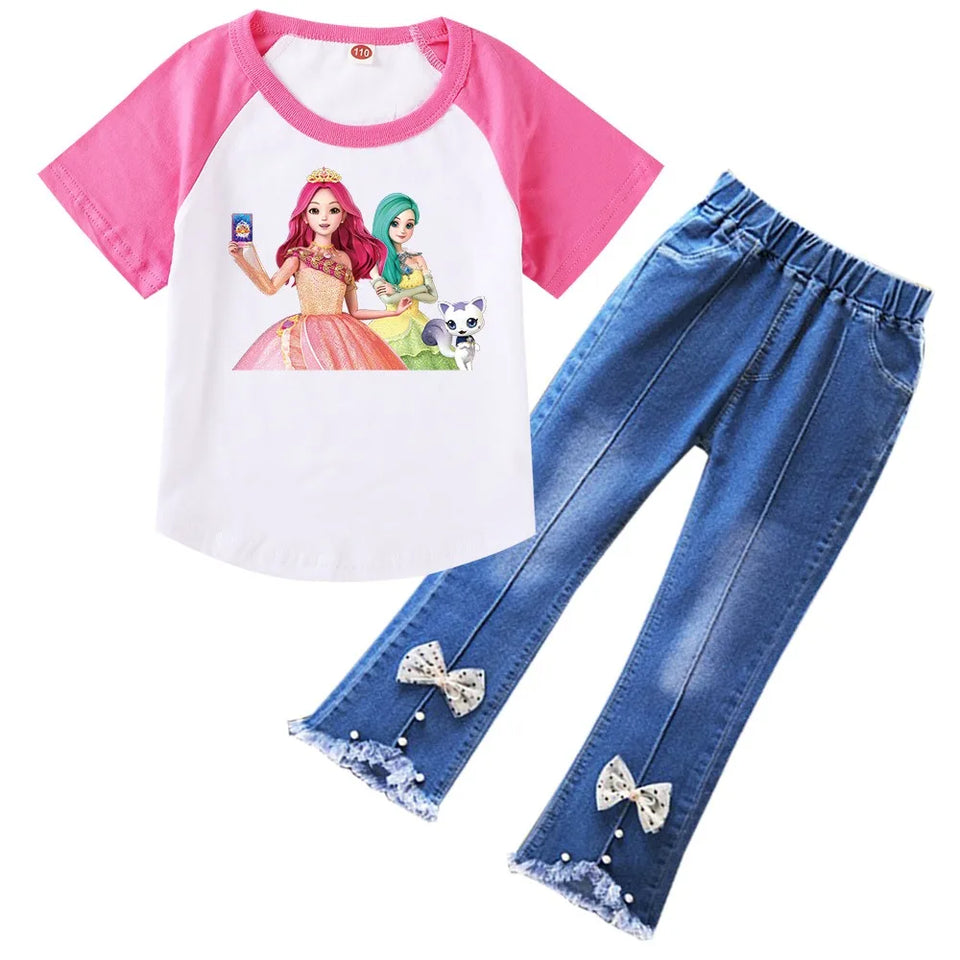 Secret J-Jouju Clothes Kids Cartoon S-Secret Jouju TShirt Baby Girls Long Sleeve Tops Jeans 2pcs Sets Children's Autumn Clothing