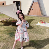 2024 Mickey Minnie Mouse Korean Style Daisy Cartoon Puff Sleeve Clothes Summer Baby Girls Casual Dress Kids Backless Dress 2-8Y
