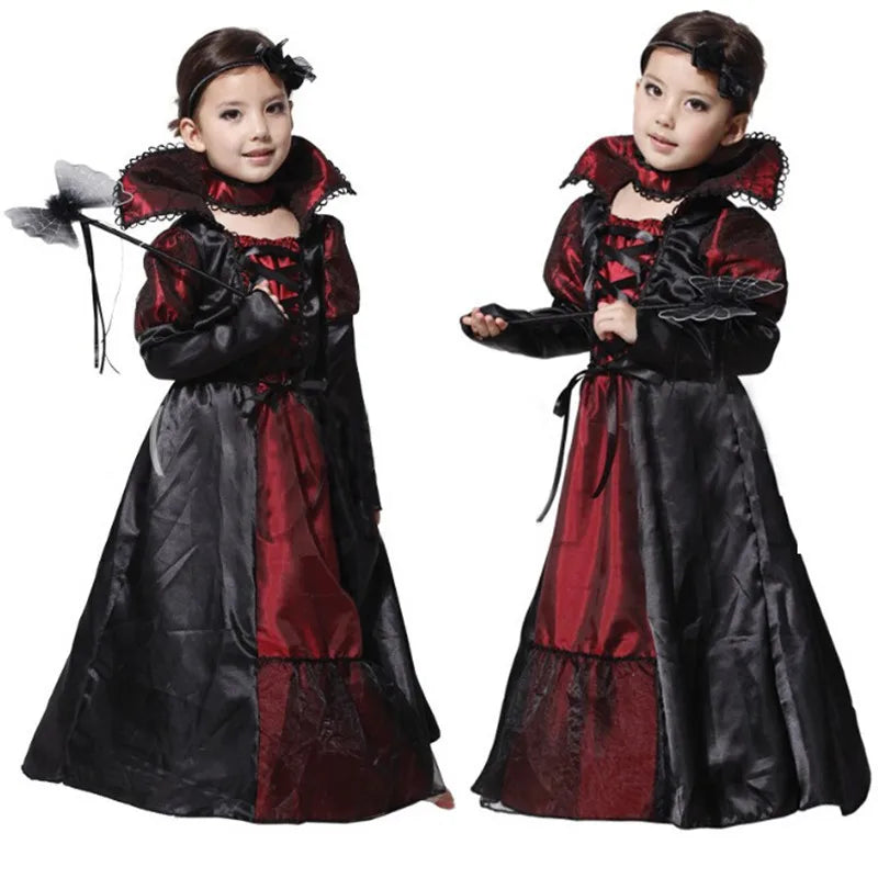 Kid Girls Vampire Dress Kid Ghost Bride Gothic Cosplay Vampire Devil Bat Halloween Costume Vampiran Carnival Outfit Clothes - www.sixcolors.us
