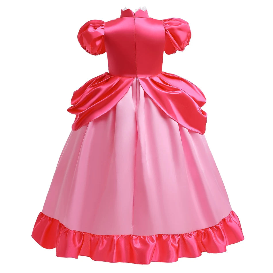 Girls Peach Princess Dress Halloween Cosplay Costume Children Cosplay Party Super Bros Plumber Clothes Birthday Party Outfits - www.sixcolors.us