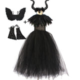 Maleficent Cosplay Gothic Black Tutu Dress with Horn Headband and Wings Girls Halloween Misstress of Evil Villain Costume 2-10Y - www.sixcolors.us