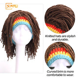 XINFEI Jamaican Knitted Wig Braid Hat Unisex Hair Hat Handmade Fancy Wig Caps Halloween Ghost House Wig Black - www.sixcolors.us