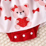 Valentine s Day Baby Girl Cute Outfit Heart Print Ruffled Bowknot Bodysuit Romper Jumpsuit Infant Clothes