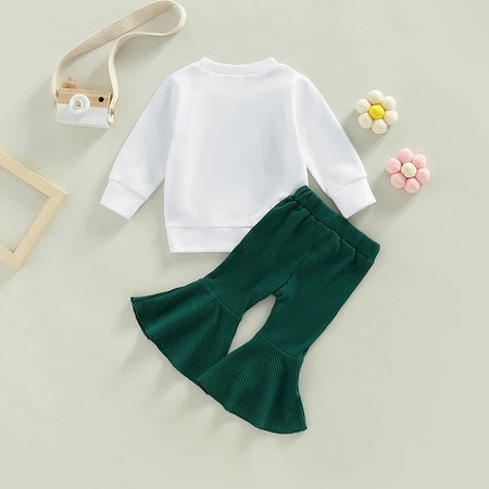 St Patricks Day Kids Toddler Baby Girl Clothes Set Mama s Lucky Charm Sweatshirt Top Flare Pants Set