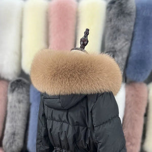 Super Large Real Fox Fur Collar For Coat Hood Decor Winter Warm Fur Scarf For Women Coat Jacket Fur Shawl Luxury 18-20cm Width