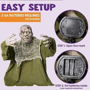 Halloween Animated Zombie Groundbreaker with Light Up Eyes Creepy Animatronic Decorations with Movable Arms for Halloween - www.sixcolors.us