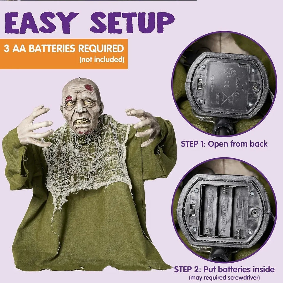 Halloween Animated Zombie Groundbreaker with Light Up Eyes Creepy Animatronic Decorations with Movable Arms for Halloween - www.sixcolors.us