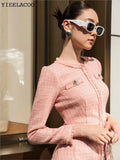 Pink Tweed jacket + Skirt Suit fashion slimming new Professional Set Women's Suit Autumn/Winter classic jacket 2-Piece Set