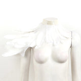 Black White Feather Cape Punk Gothic One Shoulder Shrug Shawl Wings Witch Costume Choker Collar Party Halloween Performance Show - www.sixcolors.us