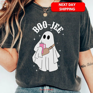 Halloween GhosT T Shirt Boo Jee Spooky Top s Season Clothing Apparel Cute Outfit Women tee long or short sleeves - www.sixcolors.us