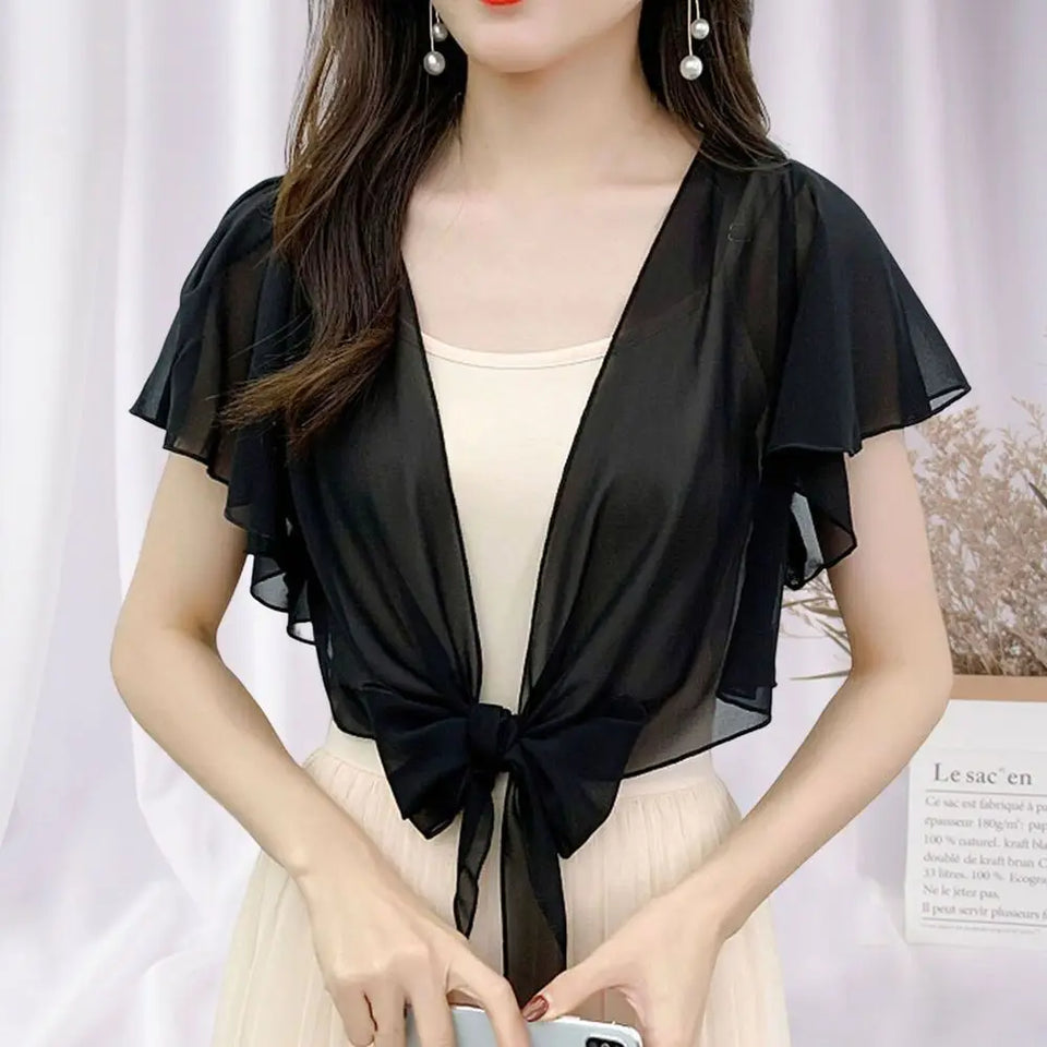 High Quality Chiffon Shawl Jacket Thin Large Yards Thin Section Cardigan Chiffon Shawl Summer