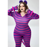 Plus Size Halloween Costume Purple Long Sleeve Stripe Cosplay Kitten Knitted Jumpsuit (With Headwear And Gloves) - www.sixcolors.us