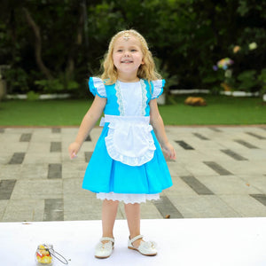 Girl Alice Cosplay Costume Children Blue Cortton Maid Lolita Dress Movie Wonderland Character Costume Halloween Disguise Clothes - www.sixcolors.us