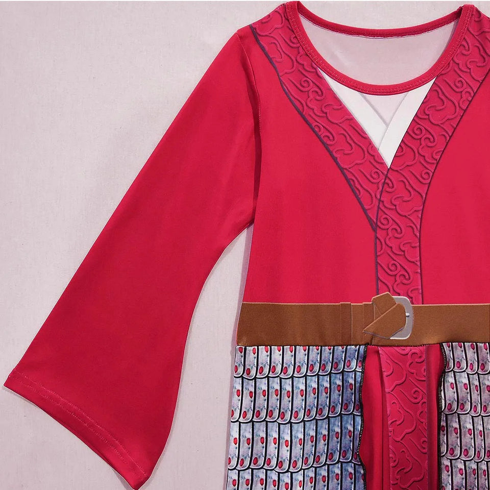 Girls Mulan Dress Halloween Princess Costumes for Girls Mulan Wig Chinese Traditional Dress Red Gown Children Hua Mulan Sword - www.sixcolors.us