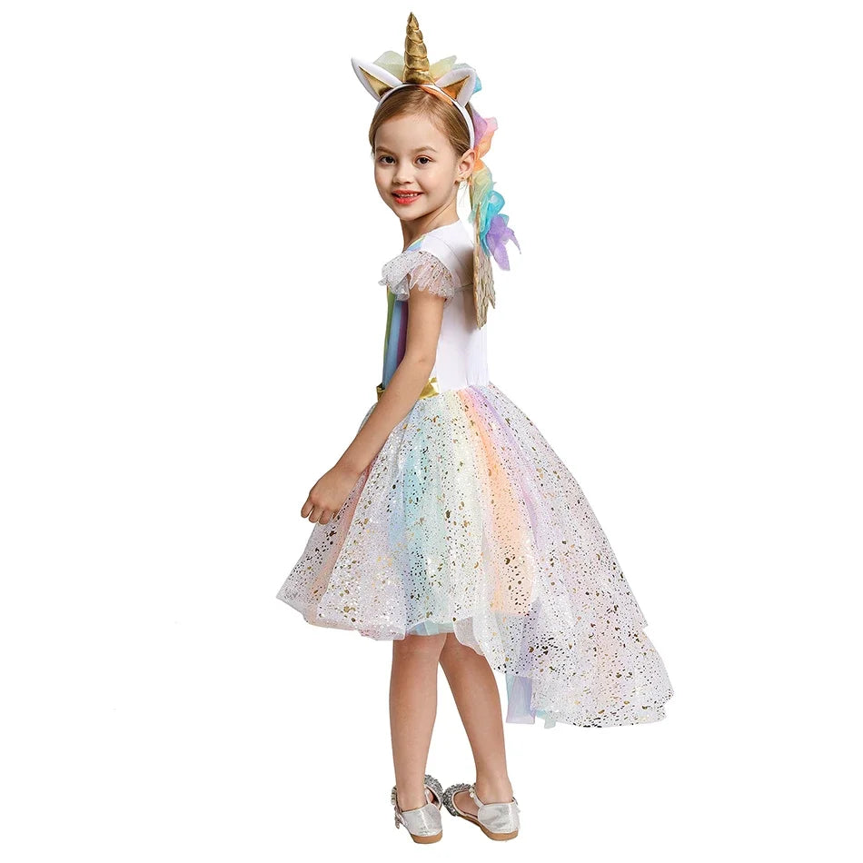 Unicorn Costume for Girls Birthday Gifts Kids Rainbow Tutu Dress Halloween Party Decoration Christmas Outfit with Headband Wing - www.sixcolors.us