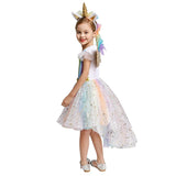 Unicorn Costume for Girls Birthday Gifts Kids Rainbow Tutu Dress Halloween Party Decoration Christmas Outfit with Headband Wing - www.sixcolors.us