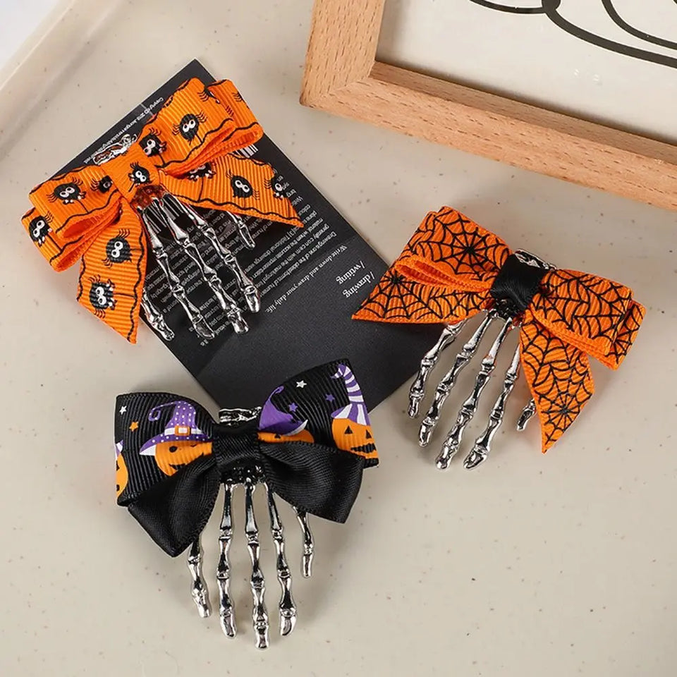 Personality Cloth Ghost Claw Hair Clip Skeleton Headwear Bow Knot Hair Clip Hair Accessories Halloween Hairpin Back Head - www.sixcolors.us