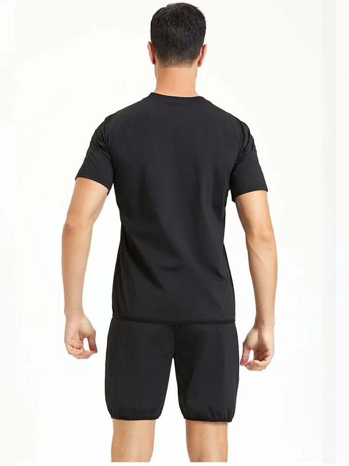 Sauna Sweat Suits Shirt Shorts Waist Trainer for Men Compression Vest Workout Gym Clothes Sweat Enhancer Short Sleeve Jacket - www.sixcolors.us