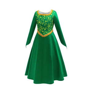 Fiona Green Princess Dress Halloween Fantasy Dress Up Costume Children Elegant Gown Kids Autumn Long Sleeve Lace Print Frocks - www.sixcolors.us