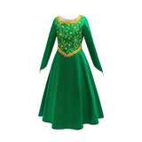 Fiona Green Princess Dress Halloween Fantasy Dress Up Costume Children Elegant Gown Kids Autumn Long Sleeve Lace Print Frocks - www.sixcolors.us