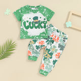 Toddler Baby Boy Girl Summer Clothes Pant Sets Lucky Clover Print Top St Patrick s Day Outfit Sets