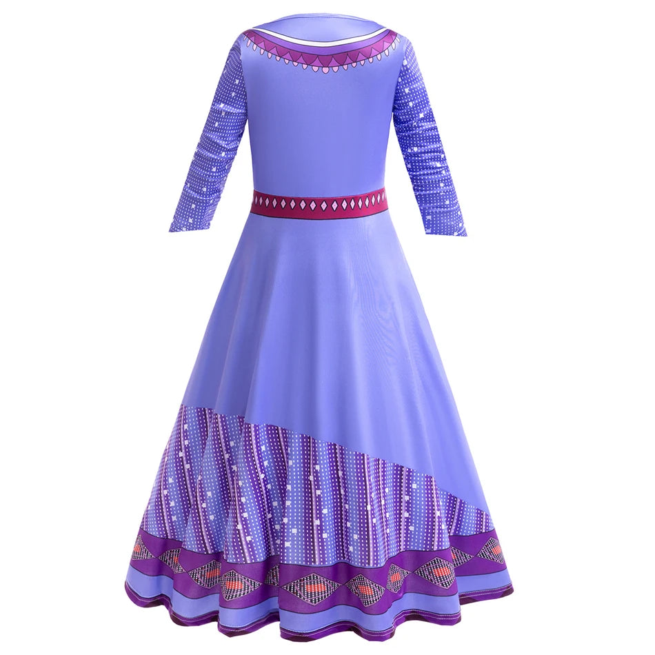 Wish Asha 3D Print Dress Halloween Party Long Sleeve Princess Costume 3-10 Yrs Kids Cartoon Role Playing Outfits New Arrival - www.sixcolors.us