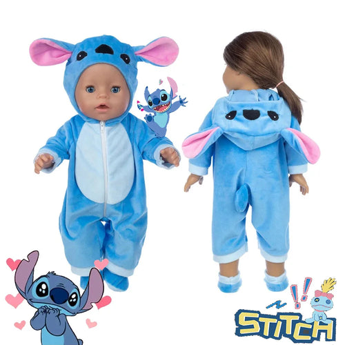 Disney Stitch 18 Inch Dolls Toys Clothes Conjoined Pajamas with Hat  Cartoon Cute Hoodies Rompers Suit Baby Christmas Gift