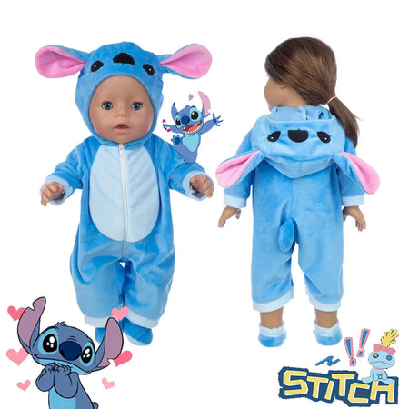 Disney Stitch 18 Inch Dolls Toys Clothes Conjoined Pajamas with Hat  Cartoon Cute Hoodies Rompers Suit Baby Christmas Gift