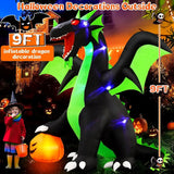 Halloween Inflatable Dragon Outdoor Decorations : 9FT Large Blow Up Yard Dragon with Pumpkin and LED Lights for Halloween Fun - www.sixcolors.us