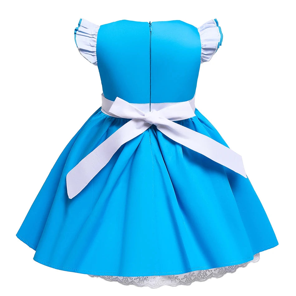 Girl Alice Cosplay Costume Children Blue Cortton Maid Lolita Dress Movie Wonderland Character Costume Halloween Disguise Clothes - www.sixcolors.us