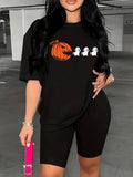 Popular Halloween printed 2-piece set, women's short-sleeved T-shirt and shorts tights 2-piece suit, women's casual sportswear - www.sixcolors.us
