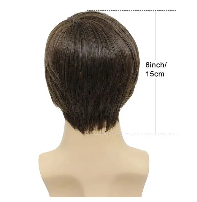 Mens Brown Wig Straight Short Mens Wig Realistic Natural Male Side Part Wigs for Halloween Men Man - www.sixcolors.us