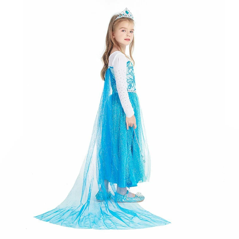 2024 Christmas Children Costume Frozen Princess Dress Baby Girls Long Sleeves Dresses Halloween Party Carnival Clothes Vestido