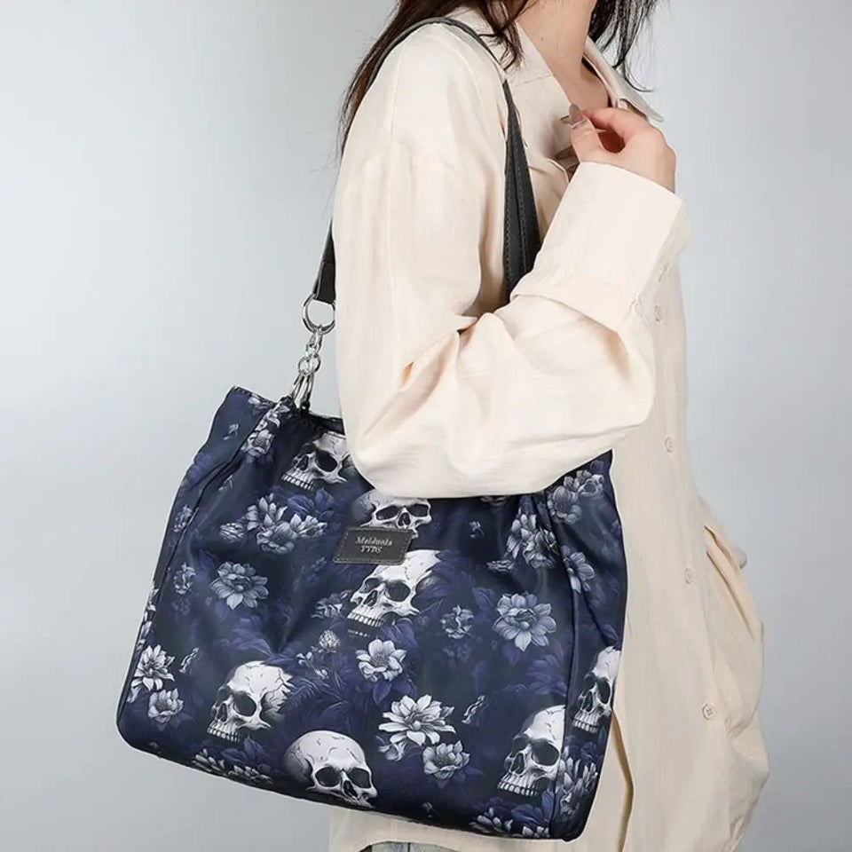Large Capacity Printed Skeleton Tote Bag Multifunctional Shopping Bags Gothic Style Bag Oxford Cloth Fashion Halloween Handbag - www.sixcolors.us